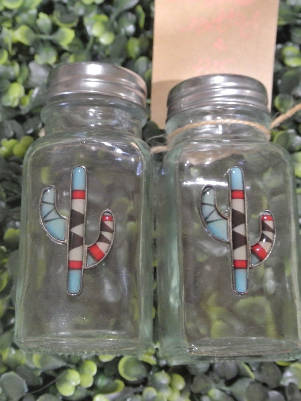 HANDMADE CACTUS AZTEC SALT AND PEPPER SHAKERS